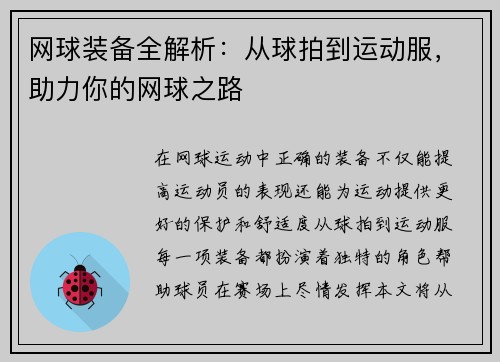 网球装备全解析：从球拍到运动服，助力你的网球之路